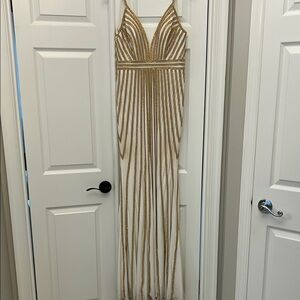 Elegant Gold Striped Evening Gown